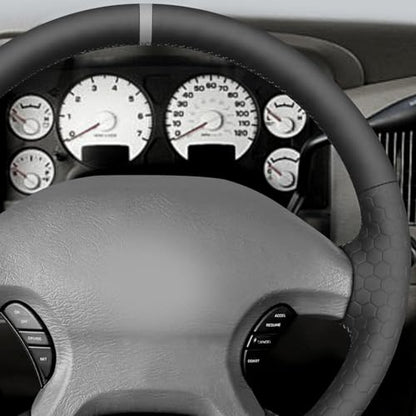 MEWANT Black Hive Embossed Faux Leather Steering Wheel Cover for Dodge Ram 1500 2002-2003 Dodge Ram Truck Accessory - color: Black Solid&Hive Embossed Faux Leather