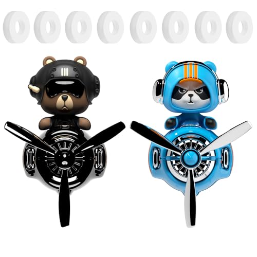 2Pcs Car Air Fresheners, Cute Bear Pilot Automotive Air Outlet Creative Car Perfume Diffuser, Automotive Accessories Air Vent Decoration with 8 Fragrant Tablets (Black 1+Blue 2) - color: Black 1+Blue 2
