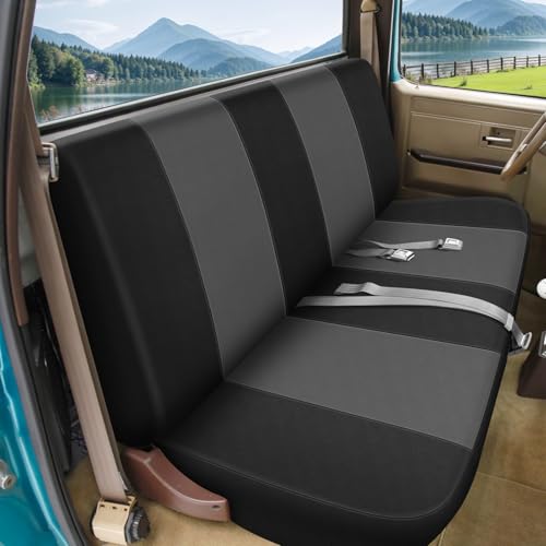 Truck Seat Cover Compatible with 1973-1999 Chevy Full-Size Trucks, Neoprene Solid Bench Seats Without Headrests, Black&Charcoal