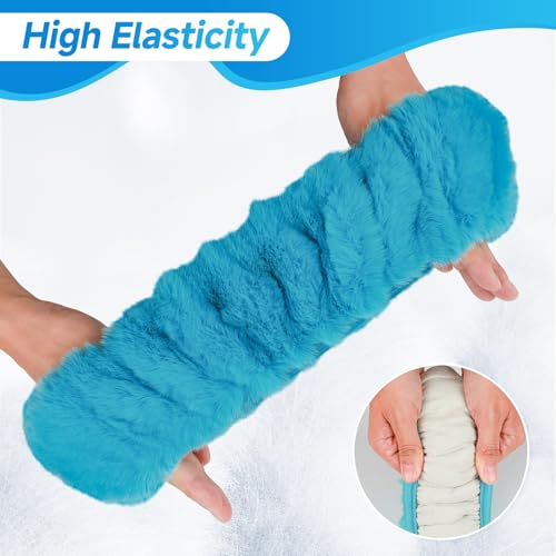SEG Direct Furry Car Steering Wheel Cover with Gear Shift Cover, Soft and Warm, Cute Fluffy Auto Decor for Women Men, Standard Size, 2 PCS Set, Cyan - color: Cyan
