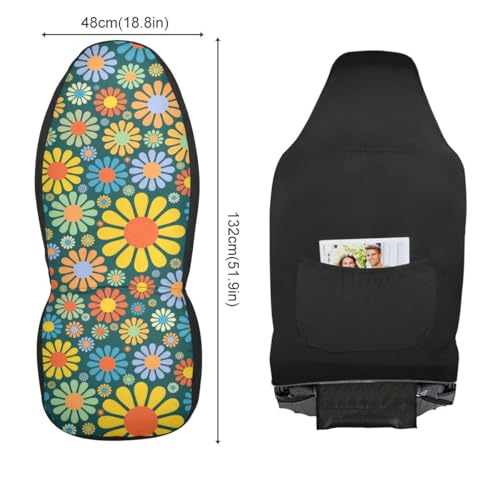 Colorful Hippie Flower Car Seat Covers Set of 2,Abstract Tropical Floral Pattern Cute Flowers Universal Auto Front Seat Cushion Protector for Women Decorative Car Accessories for Car Truck - color: Yellow Blue