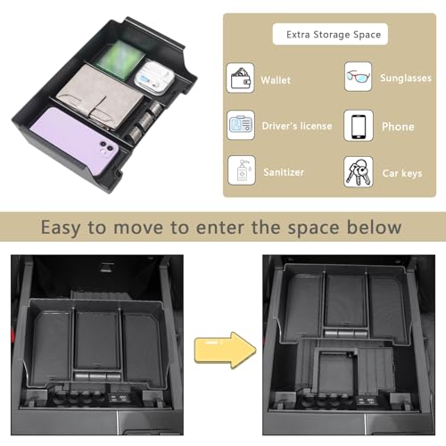 Center Console Organizer Tray Compatible with Toyota Tundra Accessories 2022 2023 2024 2025 2026 and 2023-2026 Sequoia Armrest Box Secondary Storage Tray Interior Accessories