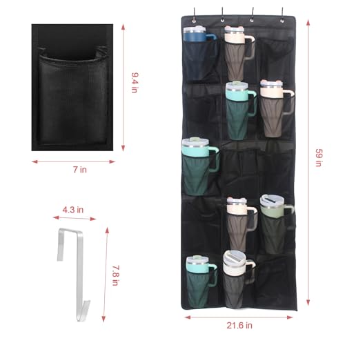 UXIETIN Cup Storage Organizer Compatible Stanley - 15 Large Bottle Pockets, Hanging Wall Mount for Various Sizes, Tumbler Storage Accessories