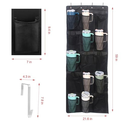 UXIETIN Cup Storage Organizer Compatible Stanley - 15 Large Bottle Pockets, Hanging Wall Mount for Various Sizes, Tumbler Storage Accessories