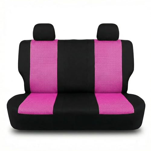 FH Group Automotive Rear Car Seat Covers for SUV, Trucks, Sedan and More - Universal Fit Rear Solid Bench Design Interior Accessories - 3D Mesh Fabric Center Panel - Pink - color: Pink, size: Rear Set