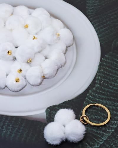 Tupalizy 50PCS Fluffy Pom Poms Charms Soft Fuzzy Faux Fur Puff Ball Pendant for Keychains Bracelets Earrings Jewelry Making Tassels Bags DIY Crafts Party Favors Gifts Accessories - color: White