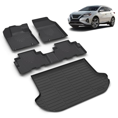 All Weather Car Floor Mats & Cargo Liner Set Fit for Nissan Murano 2017.5-2024 All Weather Protection TPE Automobile Floor Liners Trunk Mats Full Custom Set Accessories - style: 4)For Nissan Murano 2017.5-2024 Full Set