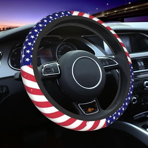 American Flag Steering Wheel Cover - Retro United States Flag Steering Wheel Car Cup Holder Pad 2 Pack 15 Inch Steering Wheel Cover Women Men Anti Slip Breathable Wheel Cover