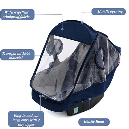 Miracle Baby Car Seat Rain Cover, Universal Infant Car Seat Weather Shield with Storage Bag,Waterproof Baby Car Seat Cover with Breathable Ventilation, Baby Travel Accessories (Navy Blue) - color: Navy Blue