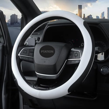 Customized Auto Steering Wheel Cover for Chevy 14.5-15 inches, Car Steering Wheel Cover for Chevrolet, Black and White - color: White-2