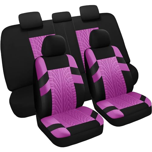 VarCozy Car Seat Covers Full Set, Front & Split Rear Bench for Car, Universal Cloth SUV, Sedan, Van, Automotive Interior Covers, Airbag Compatible - color: Black&Purple, size: Full Set