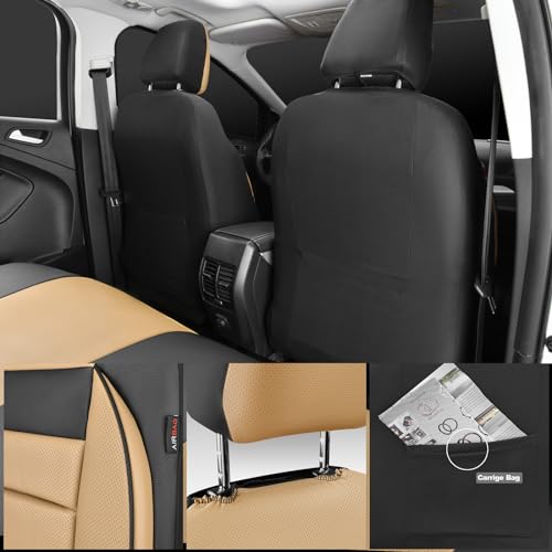 CAR PASS Leather Seat Covers Full Set Universal Water Resistant 3D Foam Back Support, Luxury Comfort Automotive 5 Seat Covers All Season Fit for SUV,Sedan,Van, Airbag Compatible Elegance(Beige Black) - color: Black and Beige