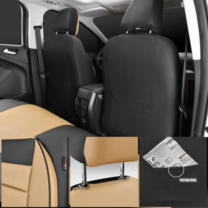 CAR PASS Leather Seat Covers Full Set Universal Water Resistant 3D Foam Back Support, Luxury Comfort Automotive 5 Seat Covers All Season Fit for SUV,Sedan,Van, Airbag Compatible Elegance(Beige Black) - color: Black and Beige