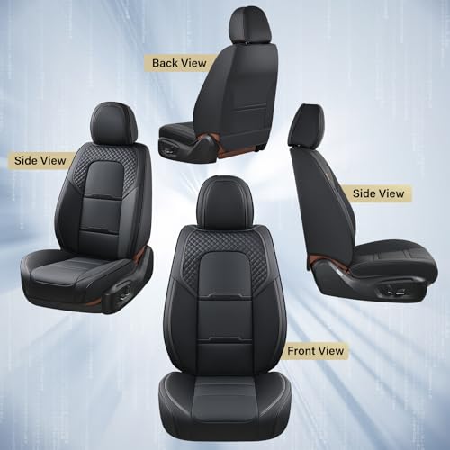 Coverado Car Seat Covers Full Set, 5 Piece Car Seat Protector with Removable Headrest, Nappa Leather Breathable Front Rear Seat Cushion Side All Wrapped Universal Fit Truck Automotive Most Cars Black - color: Nappa-Black, size: Full Set
