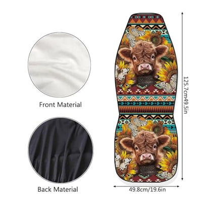 Highland Cattle Car Seat Covers for Women 2 Piece Vehicle Bucket Seat Covers Butterfly Sunflower Print High Back Breathable Front Seats Covers Auto Accessories - color: Highland Cattle Butterfly Sunflower