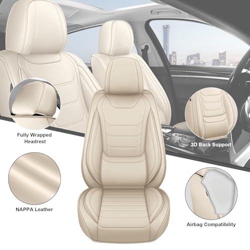 DHAEY Car Seat Covers for Lexus RX 350 2007-2025, Luxury Breathable Seat Cover, Nappa Leather, Wear-Resistant, Anti-Slip, Quick Installation, 2PCS Front, Beige