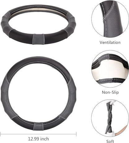 10L0L 13 Inch Golf Cart Steering Wheel Covers for EZGO TXT&RXV 1994-up, Upgraded Microfiber Anti-Slip Steering Wheel Cover with Pu Leather - color: Grey