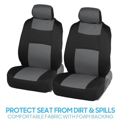 BDK PolyPro Car Seat Covers Full Set in Gray on Black, Front and Rear Split Bench Seat Covers for Cars, Easy to Install Car Seats Cover Set and Accessories for Auto Trucks Van SUV - Gray - color: Gray