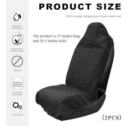 2PCS Car Towel Seat Cover, Waterproof Sweating Non-Slip Premium Soft Towel Carseat Protector, Universal Machine Washable Car Truck SUV Front Seat Cover for Gym Workout Beach Hiking (Black) - color: Black, 2pcs, Front