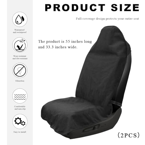 DXNQ 2PCS Car Towel Seat Cover, Waterproof Sweating Non-Slip Premium Soft Towel Carseat Protector, Universal Machine Washable Car Truck SUV Front Seat Cover for Gym Workout Beach Hiking (Black) - color: Black, 2pcs, Front