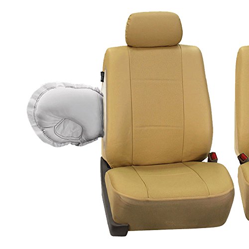 FH Group Three Row Car Seat Covers Deluxe Leatherette with 7 Seater, Airbag Compatible and Rear Split Bench– Universal Fit for Cars Trucks & SUVs (Beige) - color: Solid Beige, style: 3 Row 7 Seater