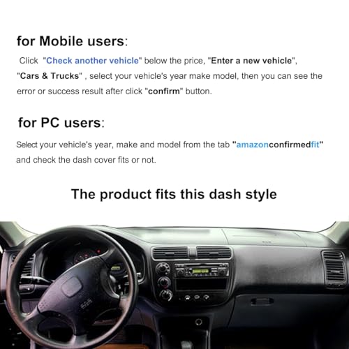 Dash Cover Mat Custom Fit for 2001 2002 2003 2004 2005 Honda Civic, Dashboard Cover Pad Carpet Protector F110 - color: 01-05 Black