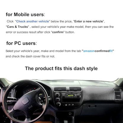 Dash Cover Mat Custom Fit for 2001 2002 2003 2004 2005 Honda Civic, Dashboard Cover Pad Carpet Protector F110 - color: 01-05 Black