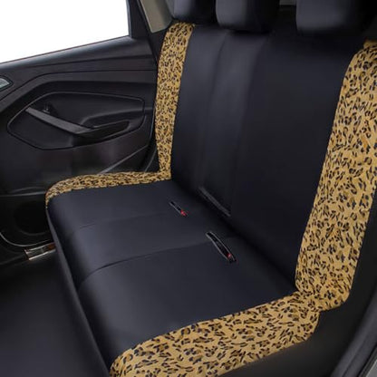 Flying Banner car seat Covers Protects Leopard Printing Velvet Faux Leather Carbon Fiber Front and Rear Bench (Leopard Brown Black, Full Set - 8PCS) - color: Leopard Brown Black, size: Full Set -- 8PCS