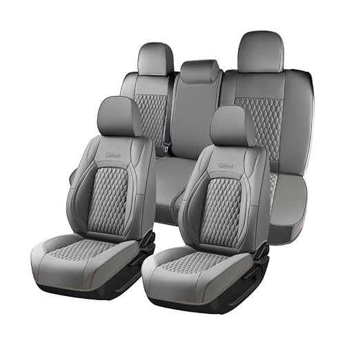 Coverado Tacoma Seat Covers Full Set, Faux Leather Custom Fit for 2005-2015 Toyota Tacoma Double/Crew Cab Base, PreRunner, SR5, Limited, TRD Sport, Front & Rear Seat Protection (Gray) - color: Gray, size: Fullset（2005-2015）