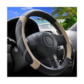 Car Steering Wheel Cover, 15 Inch Carbon Fiber Leather Non-Slip Steering Wheel Protector with Lining, Breathable Automotive Interior Accessories, Universal for SUV RV Truck (Beige)