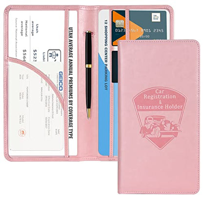 CoBak Car Registration and Insurance Holder - Vehicle Glove Box Car Organizer, Auto Truck Comparment Accessories Case with Magnetic Closure for Essential Document, Driver License, Cards - color: A-Pink