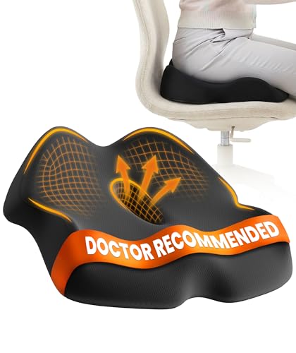 Doctor Recommended Memory Foam Seat Cushion for Office Chairs & Car - Ergonomic Office Desk Accessories - Cushions for Tailbone Pain Relief, Sciatica