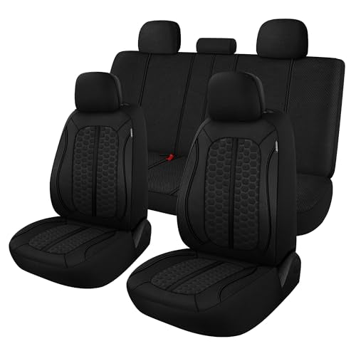 Breathable Premium Car Seat Covers Full Set，3D Air-Mesh Seat Covers for Cars，Comfortable Safety Airbag Compatible，Universal for Most Cars Sedan Truck SUV(Black) - color: Black, size: Full Set