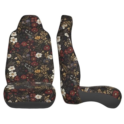 Floral Car Seat Cover Retro Daisy Seat Cushion Auto Bucket Seat Cover Set 2 Pack Hippie Boho Flower Car Front Seat Cushion Elastic Seats Cushion Automotive Seats Covers Accessory, Brown - color: Brown Floral