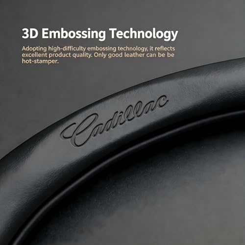 fir for Cadillac Steering Wheel Cover, Carbon Fiber Texture Nappa Leather,Custom Embossed Logo, Round Shape,Car Steering Wheel Protector Compatible with Cadillac Escalade XT4 XT5 XT6 Accessories