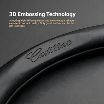 fir for Cadillac Steering Wheel Cover, Carbon Fiber Texture Nappa Leather,Custom Embossed Logo, Round Shape,Car Steering Wheel Protector Compatible with Cadillac Escalade XT4 XT5 XT6 Accessories