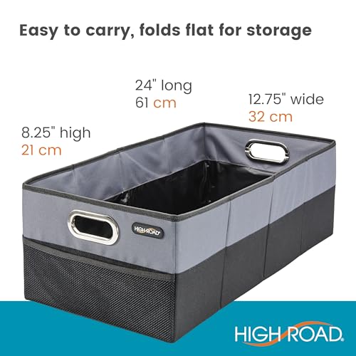 High Road CargoCube Car Storage Bin - Leakproof Car Trunk Storage Organizer with Metal Handles and Front Mesh Pocket, 12x24 Inches - Single pack
