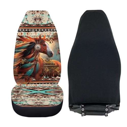 Dreaweet Aztec Seat Covers for Cars SUV Trucks 2 Piece Universal Native American Tribal Horse Car Seat Cover Front Seats Only Washable Elastic Bucket Seat Covers Easy to Install - color: Aztec Ethnic Tribal Horse