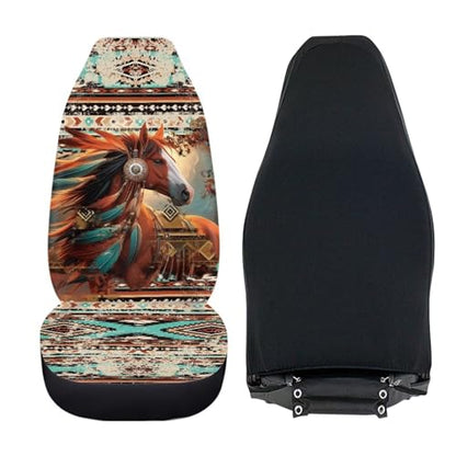 Dreaweet Aztec Seat Covers for Cars SUV Trucks 2 Piece Universal Native American Tribal Horse Car Seat Cover Front Seats Only Washable Elastic Bucket Seat Covers Easy to Install - color: Aztec Ethnic Tribal Horse