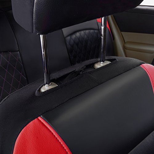 Universal Faux Leather Car Seat Covers Full Set Airbag Compatible Breathable Fit for Cars Trucks SUVs Deluxe Pu Luxury Vinyl(Black with Red) - color: Red, size: Full Set