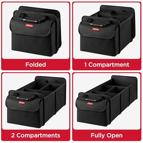 Rubbermaid Car Organizer, Collapsible Trunk Organizer with Removable Leakproof Cooler Bag without Lid, Multi-Compartment Car Storage Organization for Car Accessories, 5 Compartments Without Cover,