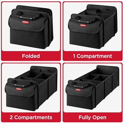 Rubbermaid Car Organizer, Collapsible Trunk Organizer with Removable Leakproof Cooler Bag without Lid, Multi-Compartment Car Storage Organization for Car Accessories, 5 Compartments Without Cover,