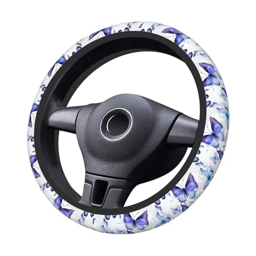 Summer with Blue Butterflies Steering Wheel Covers,Anti Slip Sweat Absorption Elasticity Car Accessories Steering Wheel Protector Universal 15 Inch for SUV Sedan Vans Trucks - color: 3