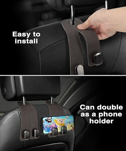 Luxurious Leather Car Purse Holder Hooks - 2PCS Multifunctional Headrest Hangers for Seat Back Storage (Brown) - color: BROWN 2Pack