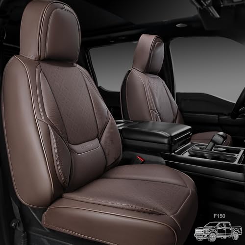 CAR PASS Nappa Leather Car Seat Covers 5 Seat, Luxury Lumbar Support Seat Cover Full Set, Waterproof Breathable Durable All Coverage Leatherette Seat Covers for SUVs,Pickups,Trucks,Vehicles (Brown) - color: Brown
