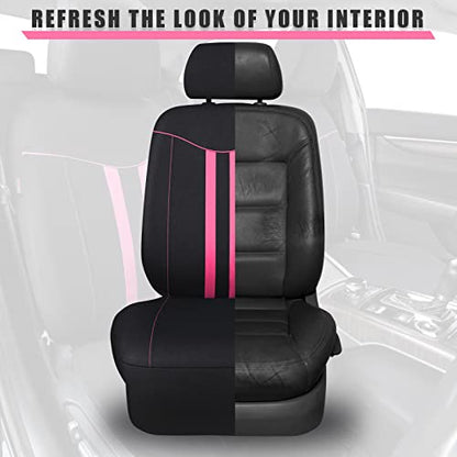 CAR-GRAND Piping Cloth Car Seat Covers Full Set, Breathable Universal Car Seat Cover, Airbag Compatible Seat Cover for Cars Trucks SUV Van Sedan (Black-Pink Strips) - color: Black-Pink