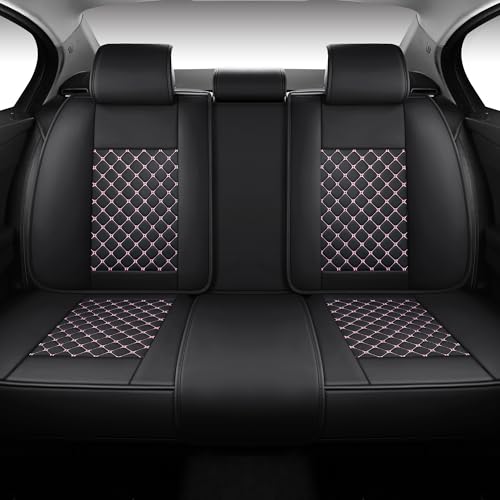 Leather Car Seat Covers,Full Coverage Seat Covers Full Set with Fix Lumber Support,Universal Automotive Seat Covers for Cars,SUVs,Trucks and Sedans (Black&Pink, Full Set) - color: Black&Pink