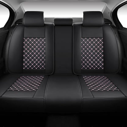 Leather Car Seat Covers,Full Coverage Seat Covers Full Set with Fix Lumber Support,Universal Automotive Seat Covers for Cars,SUVs,Trucks and Sedans (Black&Pink, Full Set) - color: Black&Pink