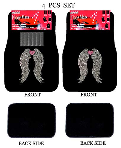 ALLBrand Universal Fit Front/Rear 4Piece Full Set Crystal Bling Rhinestone Design Studded Carpet Car SUV Truck Floor Mats KAM MAT BLACK 0 - color: Angel Heart-Black