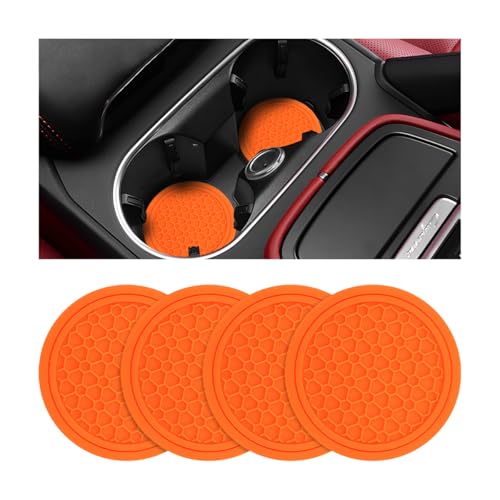 4PCS Car Cup Coasters, Non-Slip Automotive Insert Cup Holder Pad, Waterproof Dustproof Vehicle Interior Decorative Embedded Drink Mat Accessories, Universal for RV, SUV, Truck (Orange) - color: Orange